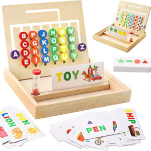 Alphabet Learning Toys with 34 Cards, Color Shape Matching Slide Puzzles Brain Improving